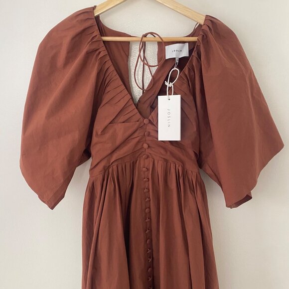 NWT Joslin {size XXS} Sakura Cotton Button Midi Dress Earth - Picture 3 of 11